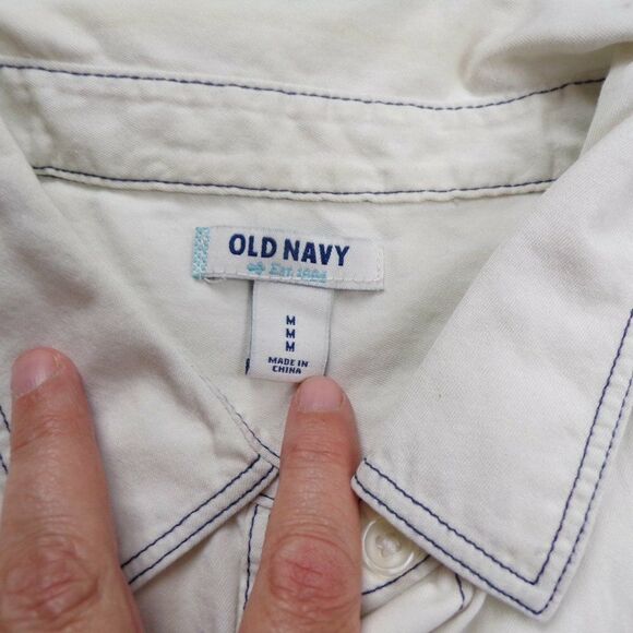 Old Navy Womens Shirt Medium Blue White Button Up Dip Die Long Sleeve Pockets - Picture 3 of 4